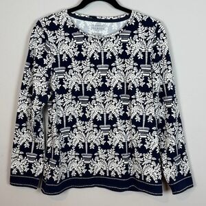 Talbots Womens Black White Tree Pattern The Talbots Tee‎ SZ Petite LG Old Money